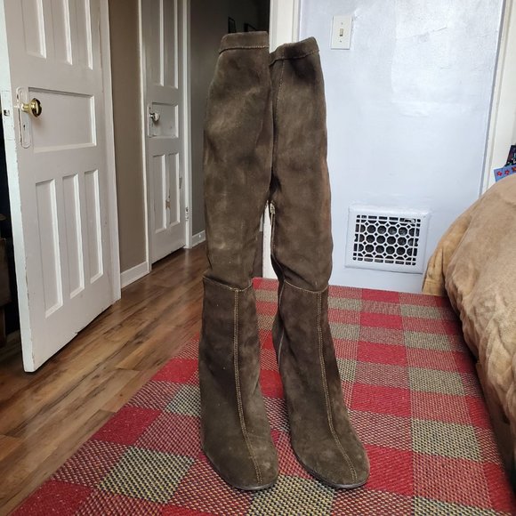 Falchi By Carlos Falchi Tall Brown Suede Wedge Boots - Picture 2 of 7